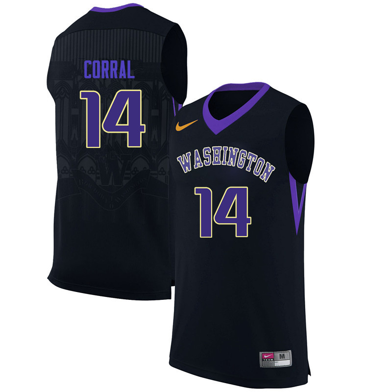 Men Washington Huskies #14 Heather Corral College Basketball Jerseys-Black